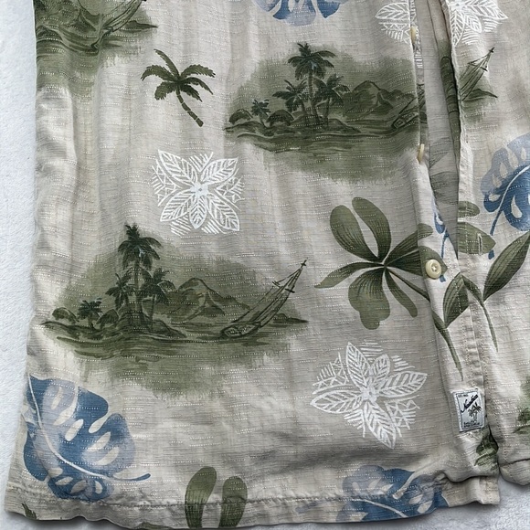 100% Silk (Washable) Men's XL Nautica Tropical‎ Print Beige Button Down Shirt - Picture 2 of 10